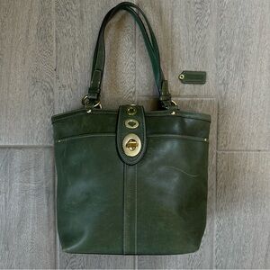 Coach | Bags | Coach Lily Legacy Green Leather Turnlock Tote